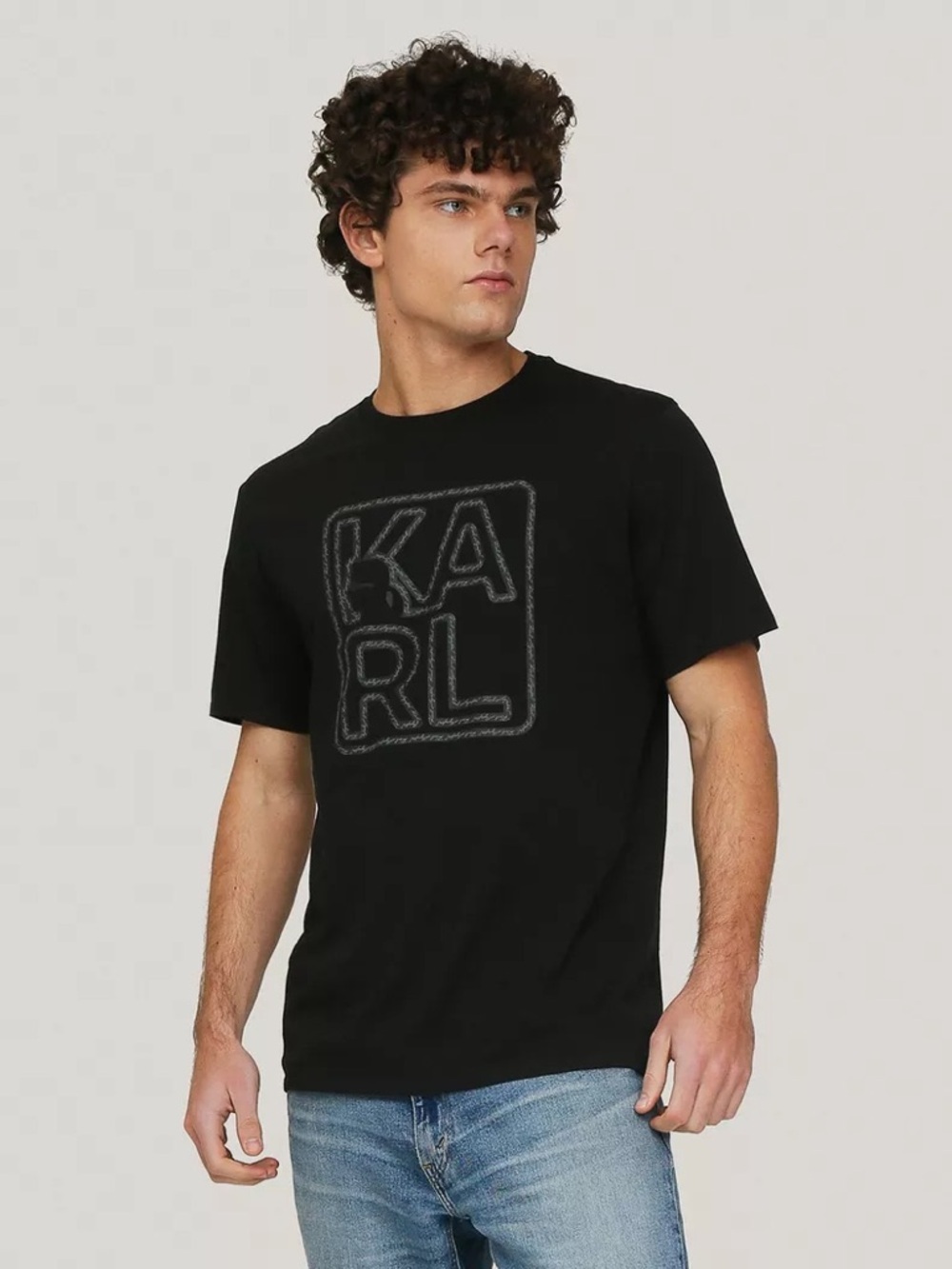 Karl Lagerfeld Black Logo Graphic Tee Men’s L Crew Neck Designer T-Shirt
